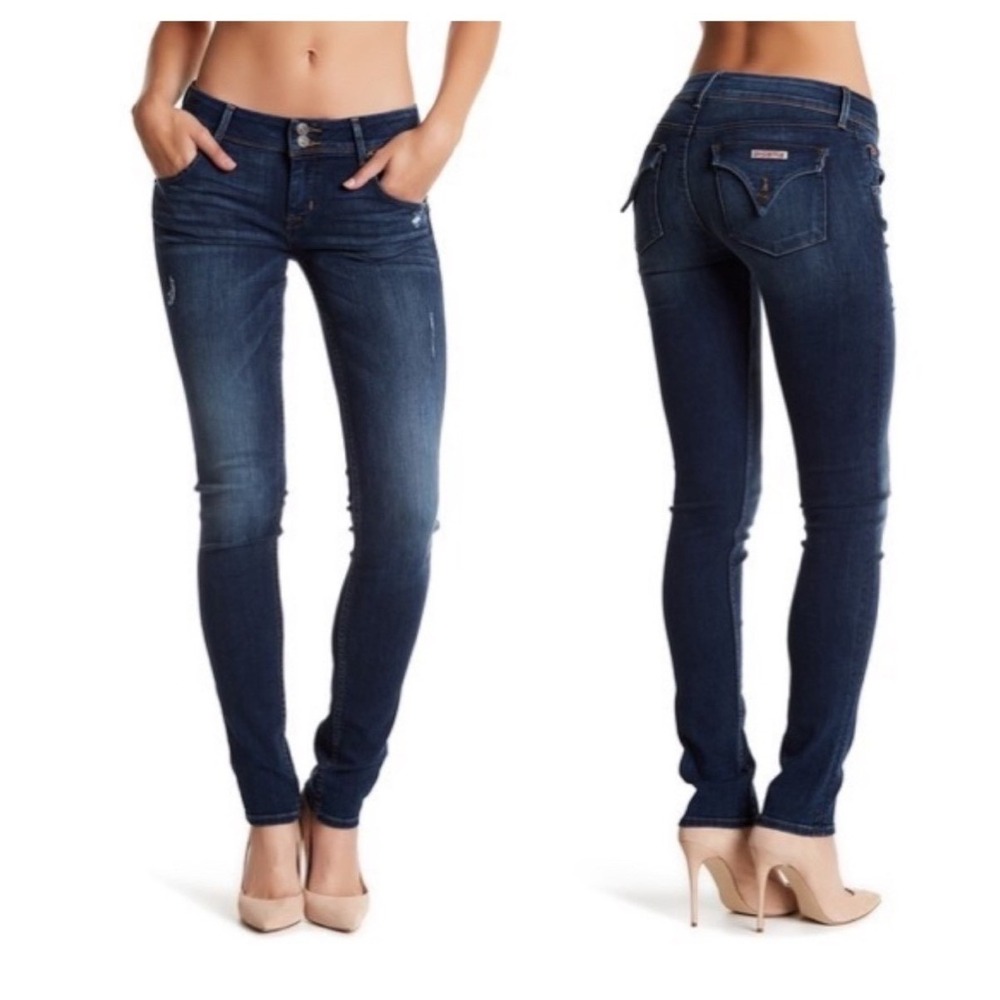 Hudson Collin Midrise Skinny Jeans Dark Wash Distressed Flap Pocket size 25
